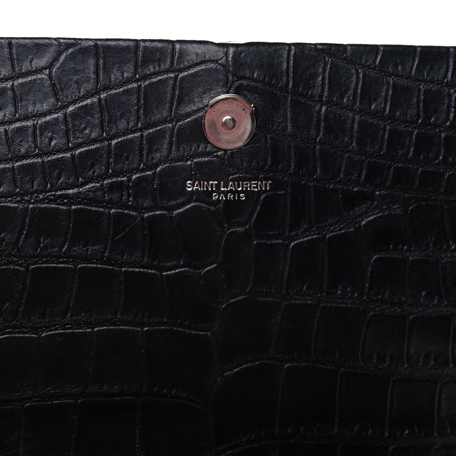 Saint Laurent Calfskin Crocodile Embossed Medium Classic Monogram Kate Tassel Satchel Black 11 of 12
