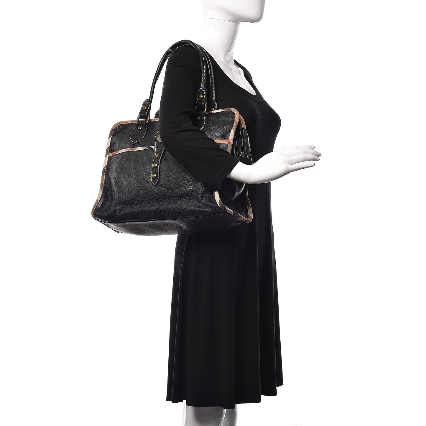 Grainy Calfskin Nova Check Tote Black
