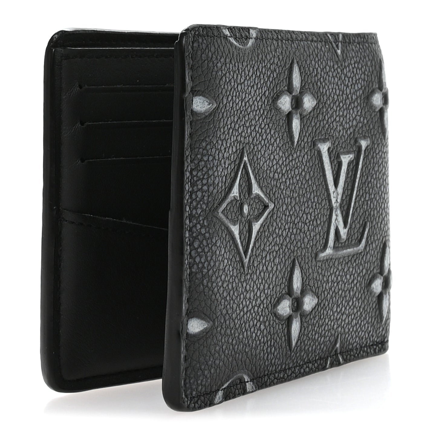 Cowhide Faded Monogram Slender Wallet Charcoal