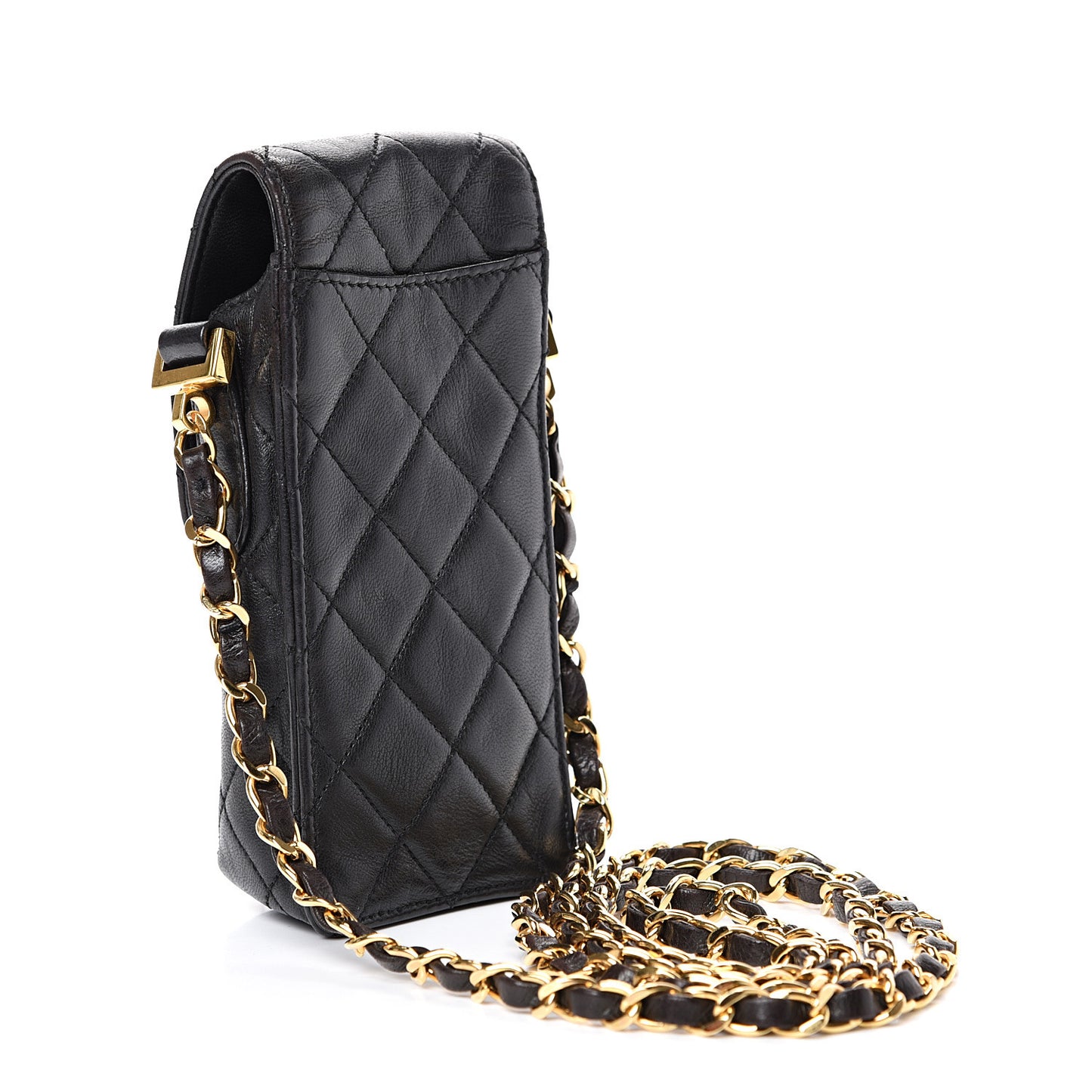 Lambskin Quilted Phone Holder Black