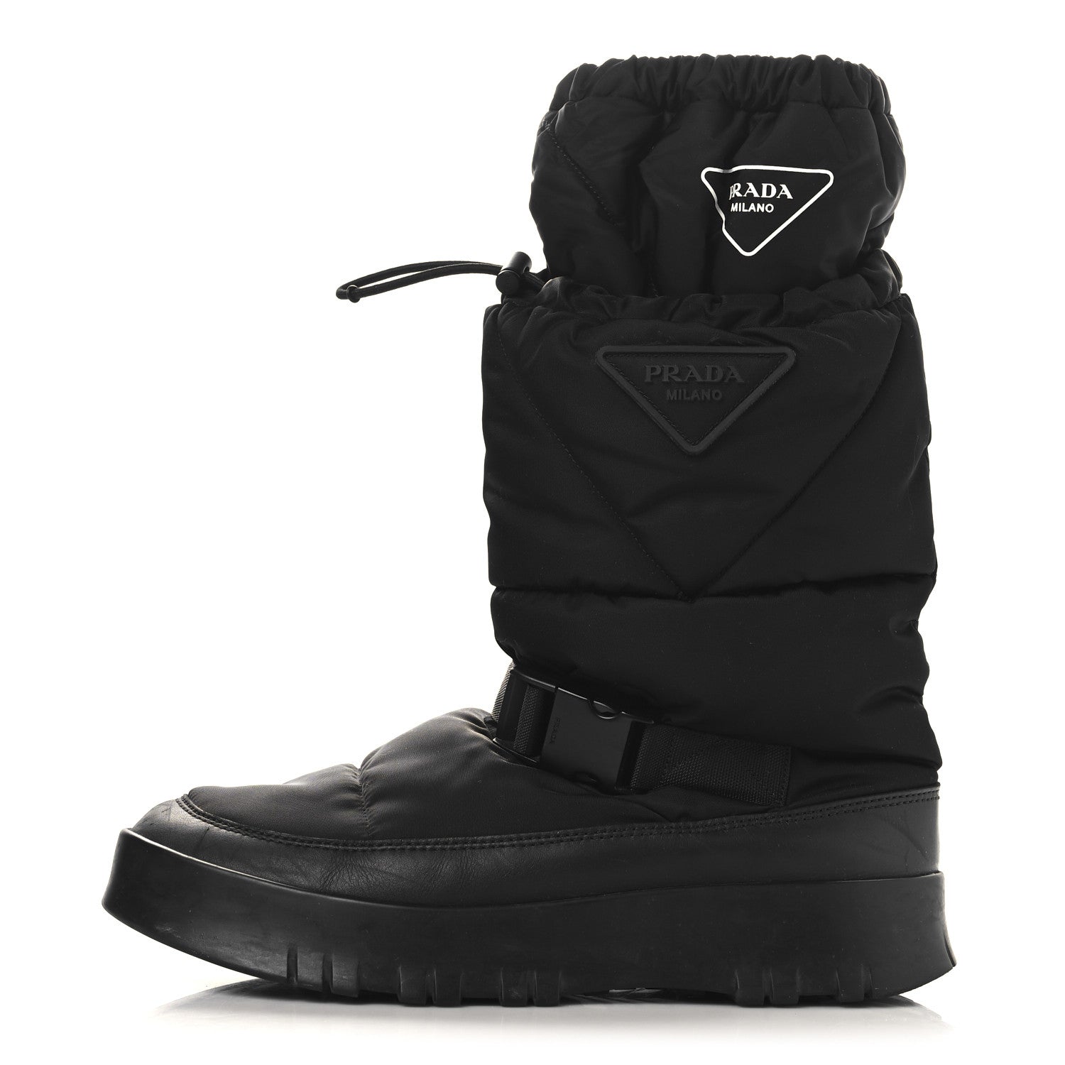 Prada Re-Nylon Gabardine Rubber Triangle Logo Mens Padded Snow Boots 8.5 Black 1 of 7