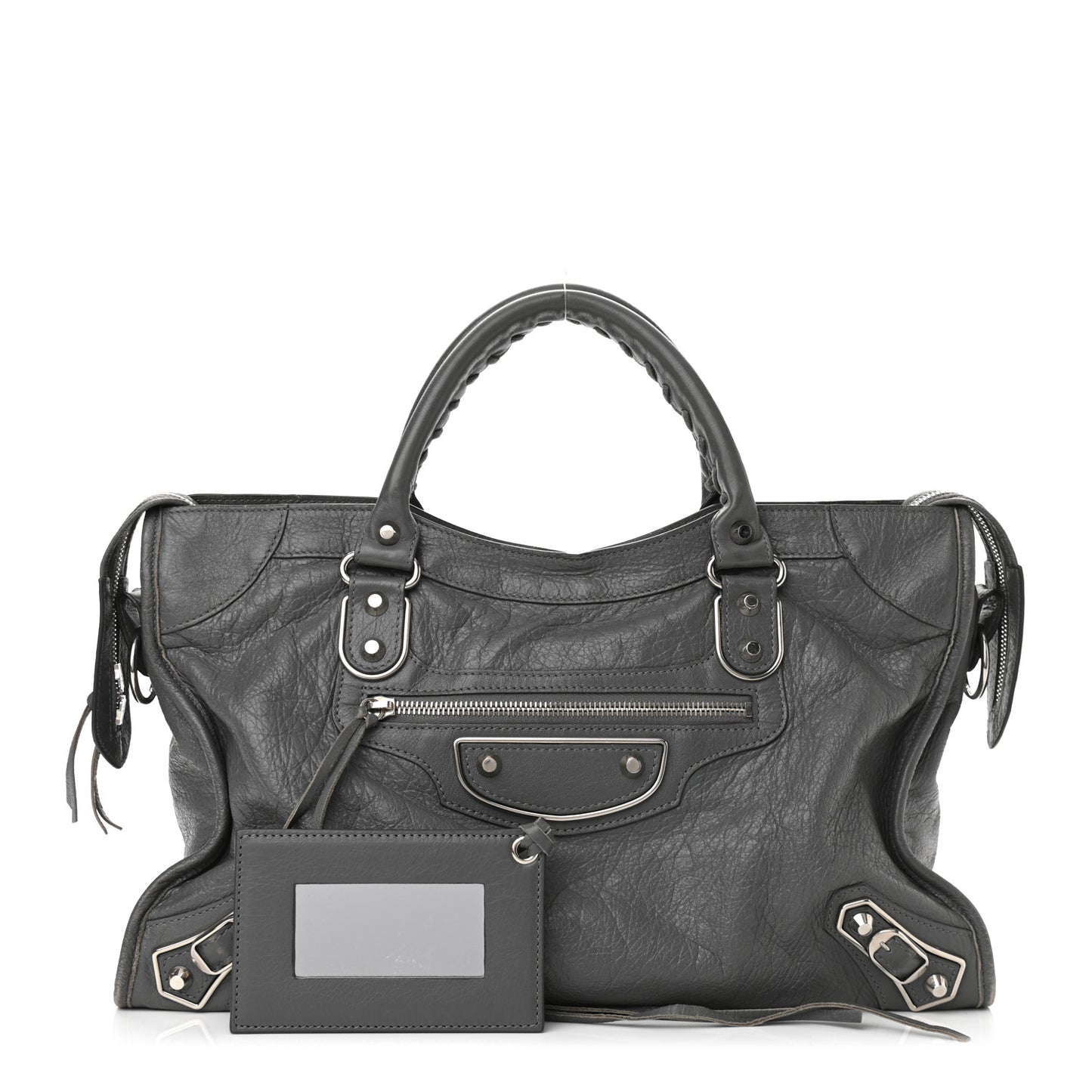 Agneau Silver Metallic Edge Hardware City Gris Cendre