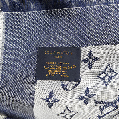 Louis Vuitton Silk Wool Monogram Denim Shawl Blue 3 of 3