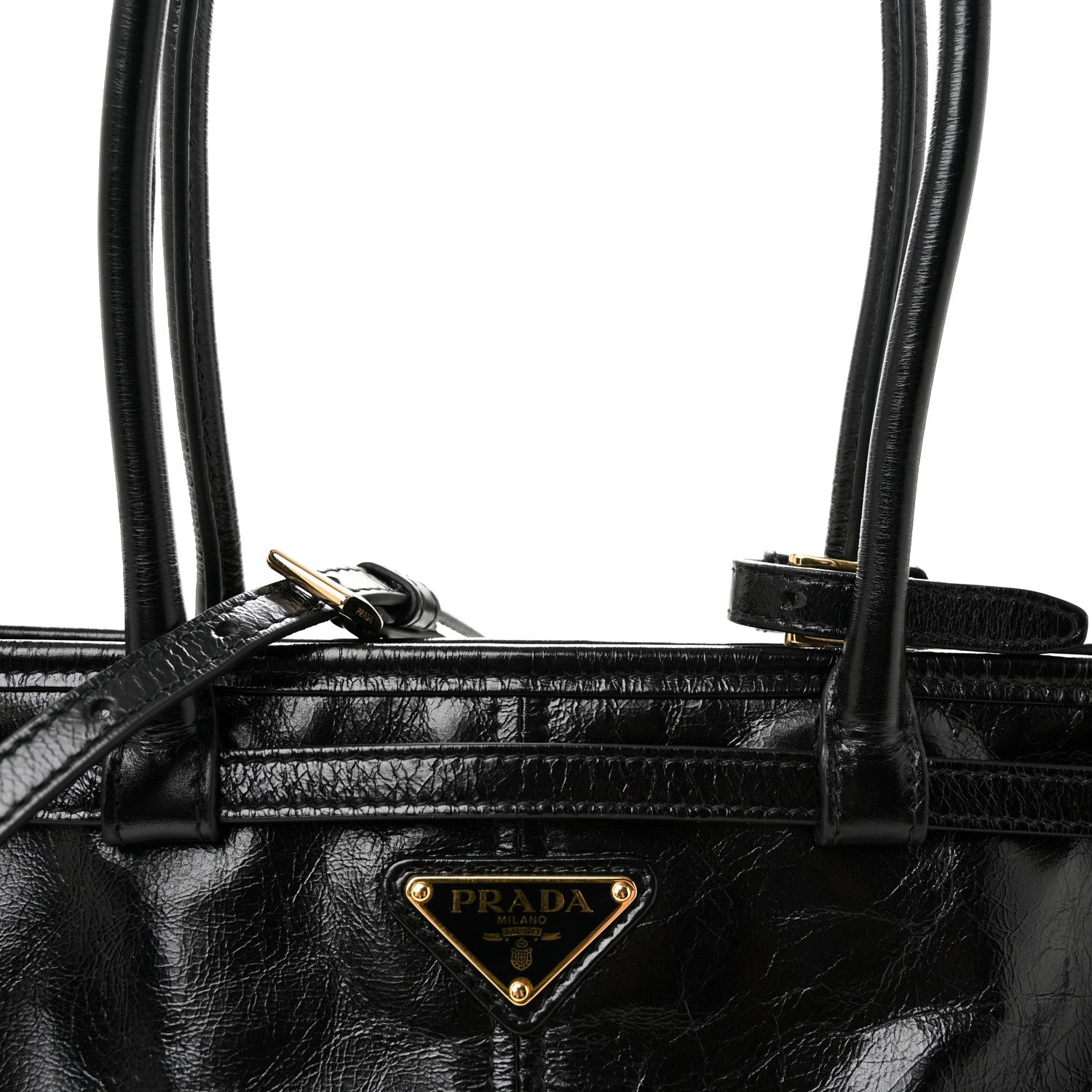Prada Glossy Calfskin Triangle Medium Bonnie Shoulder Bag Black 7 of 9