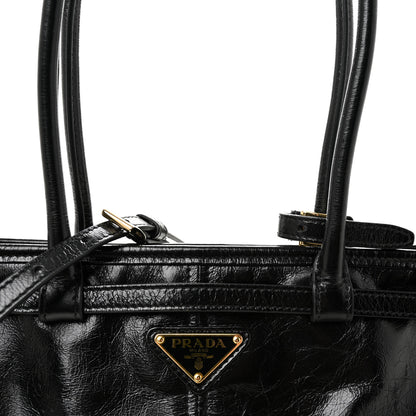 Prada Glossy Calfskin Triangle Medium Bonnie Shoulder Bag Black 7 of 9
