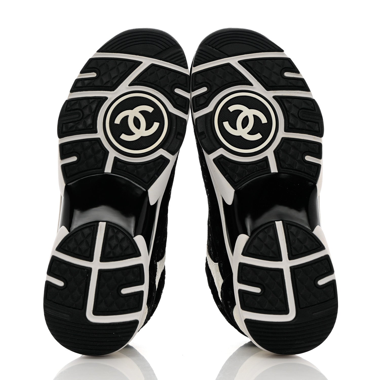 Chanel Nylon Suede Calfskin Printed CC Sneakers 39.5 White Black 5 of 13