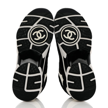 Chanel Nylon Suede Calfskin Printed CC Sneakers 39.5 White Black 5 of 13