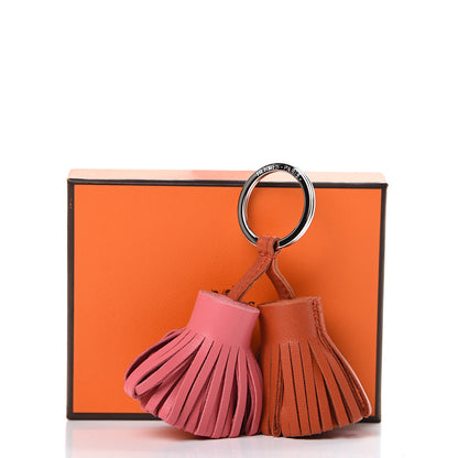 Hermes Lambskin Carmen Uno-Dos Key Holder Rose Azalee Orange Poppy 6 of 6
