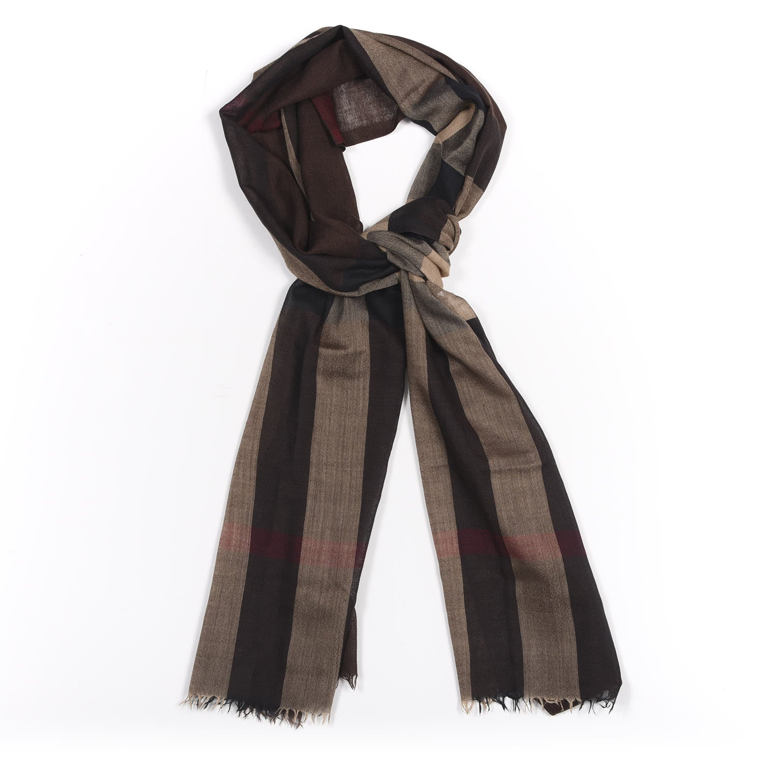Burberry Wool Silk Gauze Giant Exploded Check Scarf Dark Brown 2 of 3
