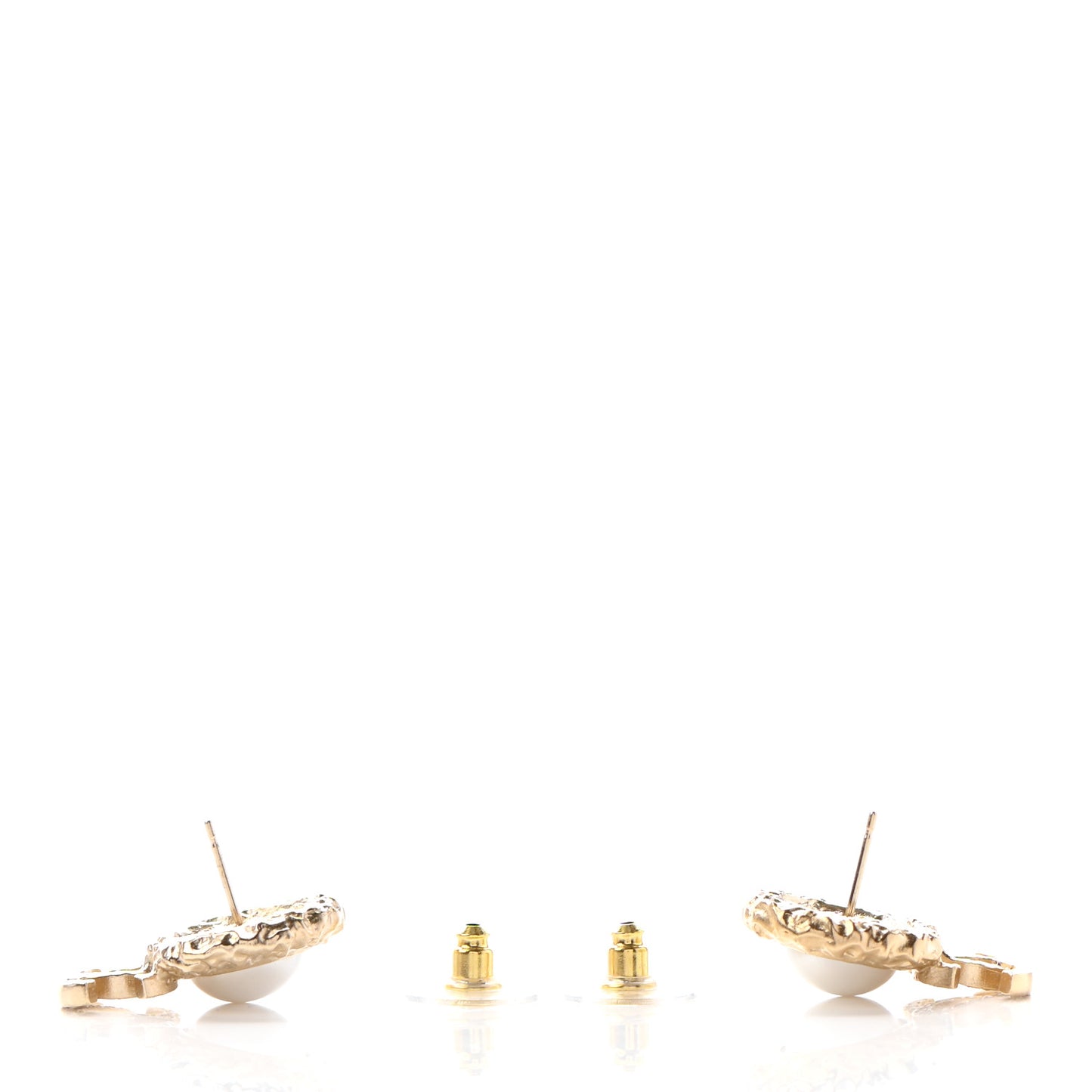 Crystal Pearl Textured CC Round Drop Earrings Gold