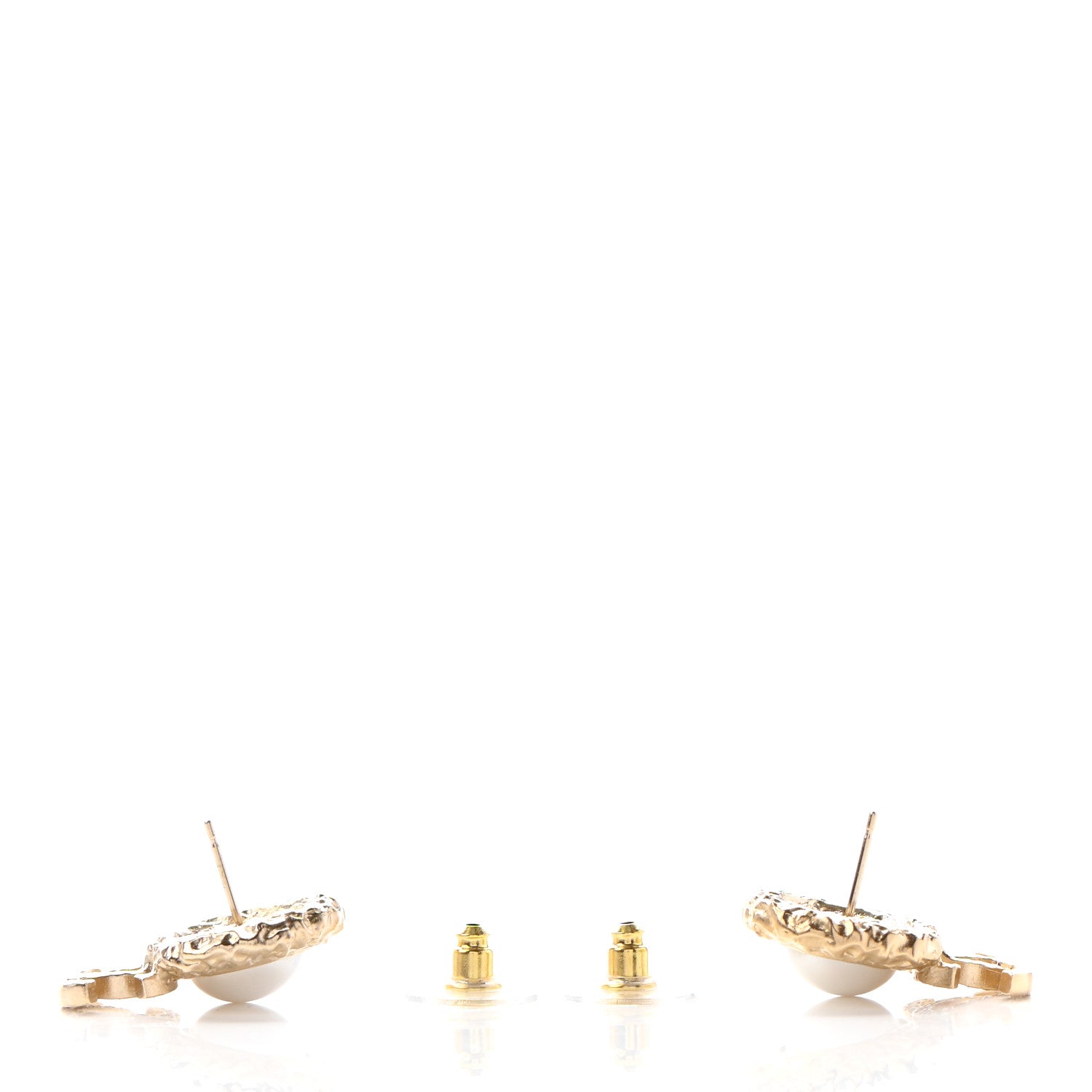 Chanel Crystal Pearl Textured CC Round Drop Earrings Gold 3 of 4