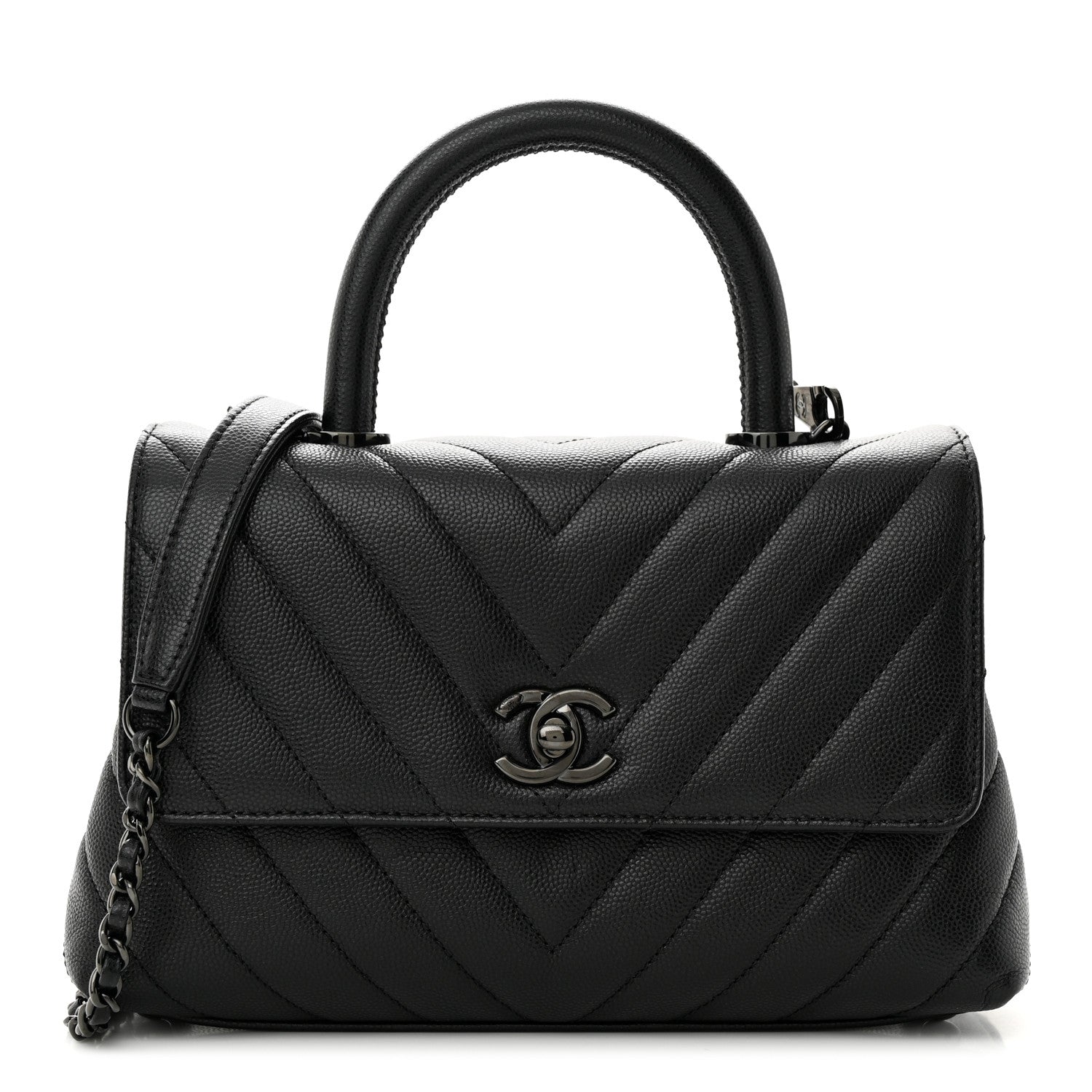 Chanel Caviar Chevron Quilted Mini Coco Handle Flap So Black 1 of 11