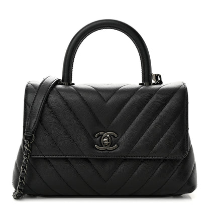 Chanel Caviar Chevron Quilted Mini Coco Handle Flap So Black 1 of 11