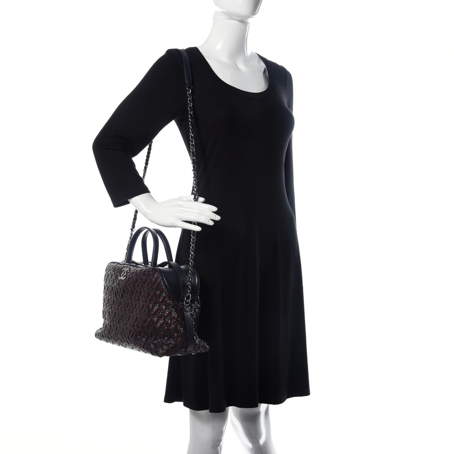 Calfskin Woven Bowling Bag Navy Blue
