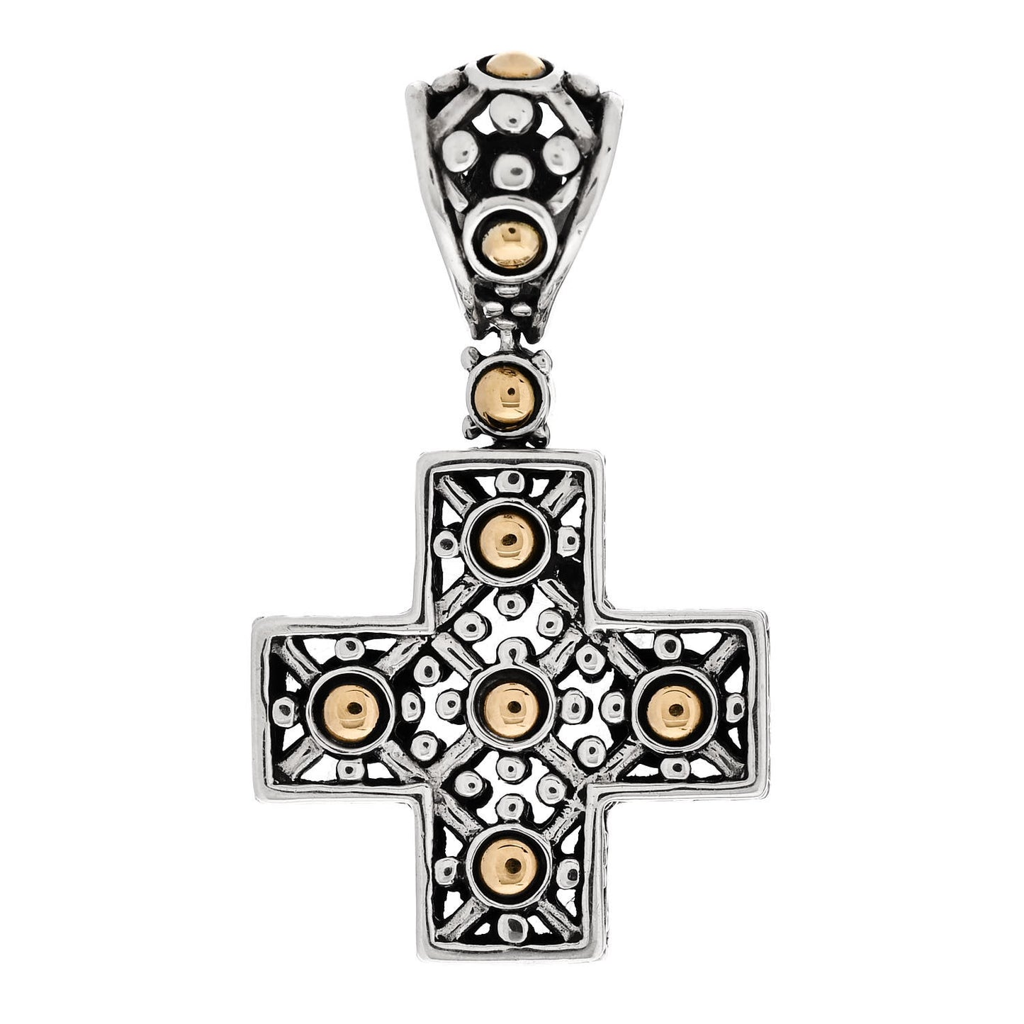 Sterling Silver 18K Yellow Gold Dot Cross Pendant Enhancer