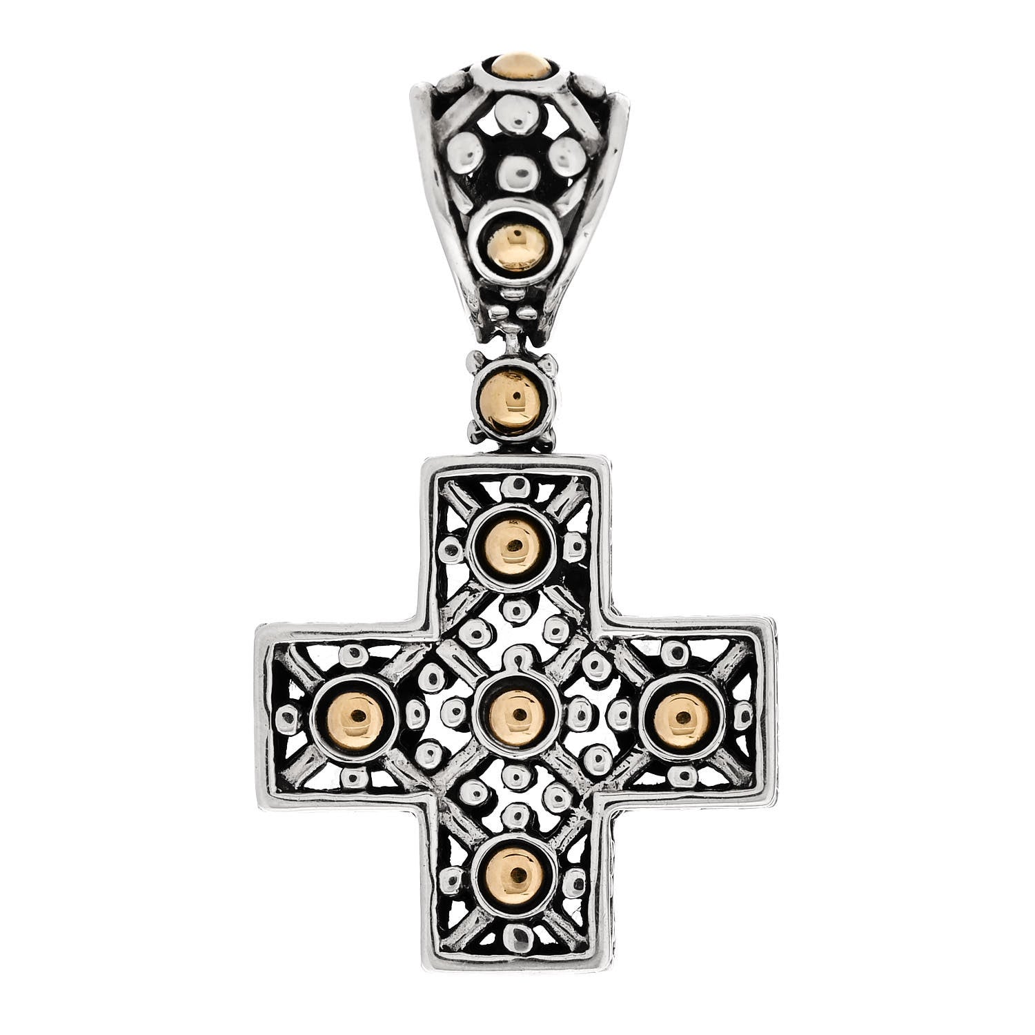 John Hardy Sterling Silver 18K Yellow Gold Dot Cross Pendant Enhancer 1 of 4