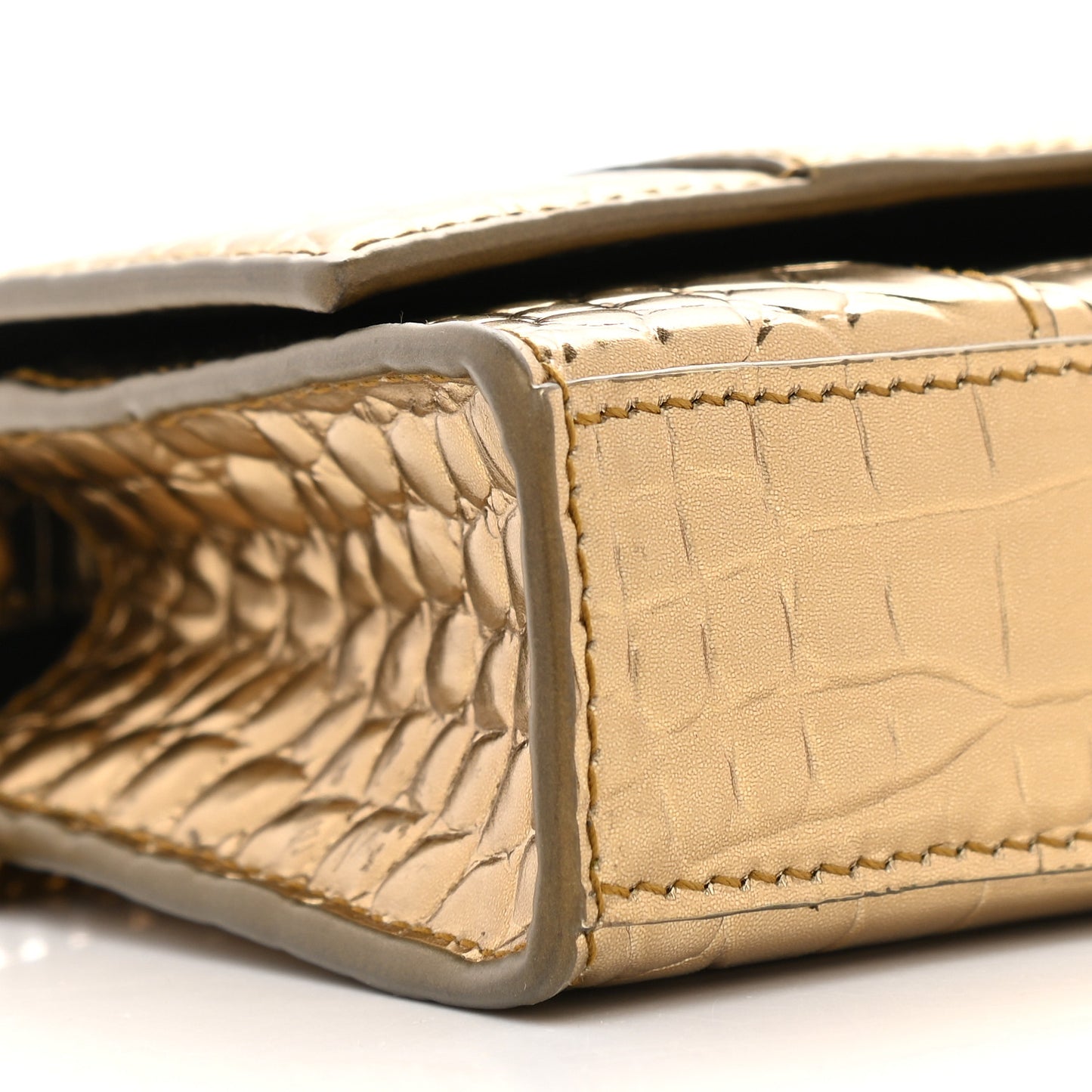 Metallic Calfskin Crocodile Embossed Hourglass Chain Bag Gold