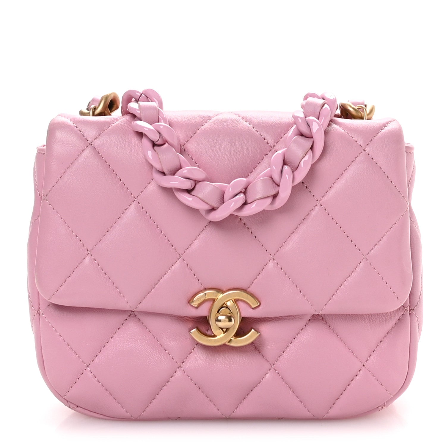 Chanel Lambskin Quilted Mini Lacquered Chain Flap Pink 1 of 10