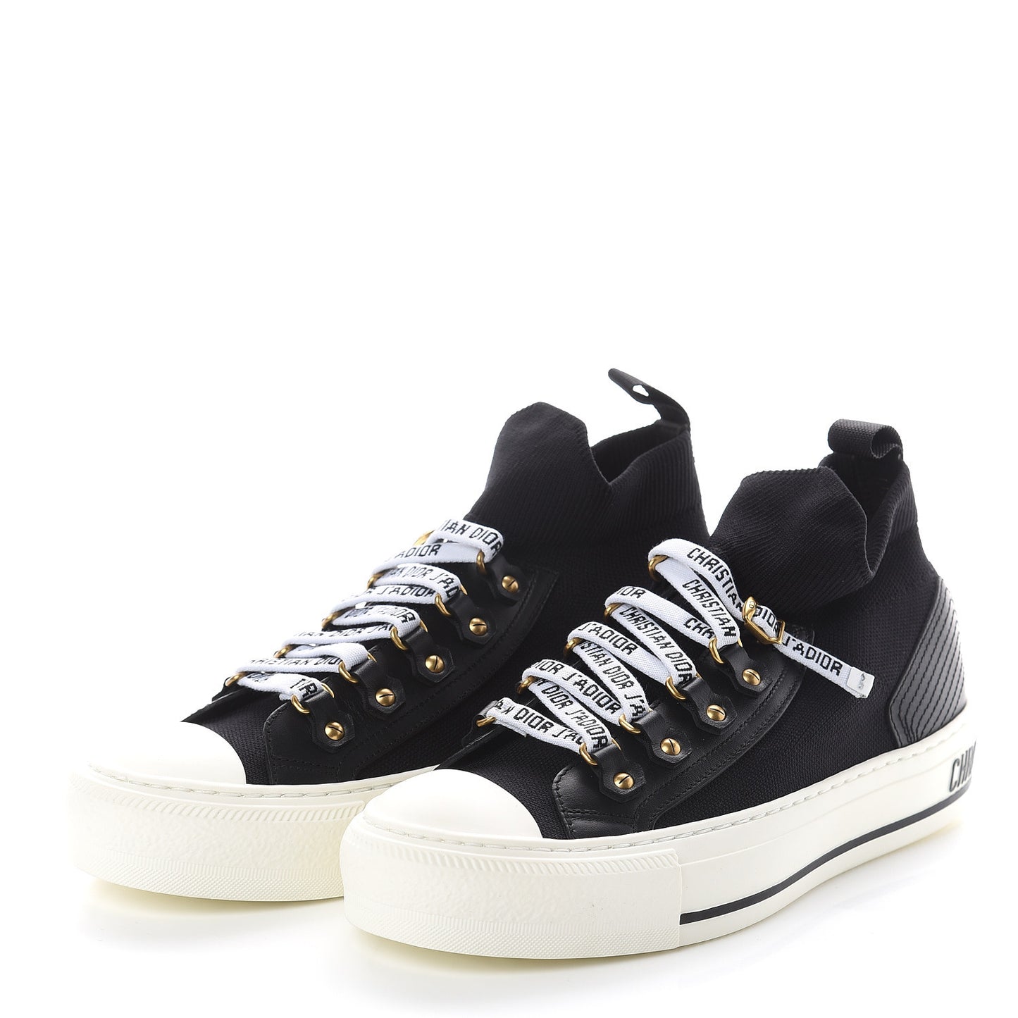 Technical Mesh Calfskin Womens Walk'N'Dior High Top Sneaker 35.5 Black