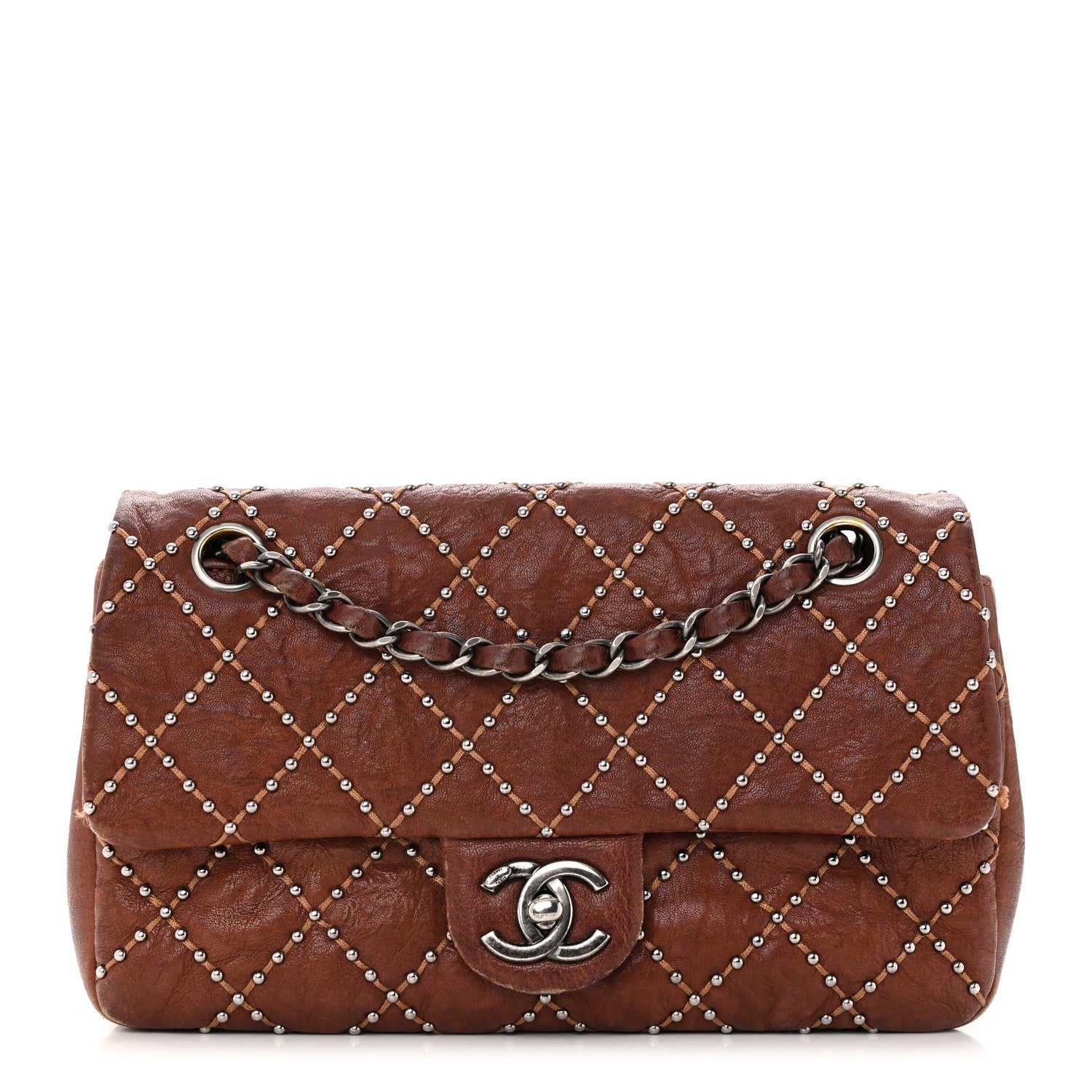 Chanel Crumpled Lambskin Studded Paris Dallas Flap Bag Brown 1 of 18