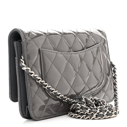 Chanel Patent Quilted Wallet On Chain WOC Grey 3 of 11