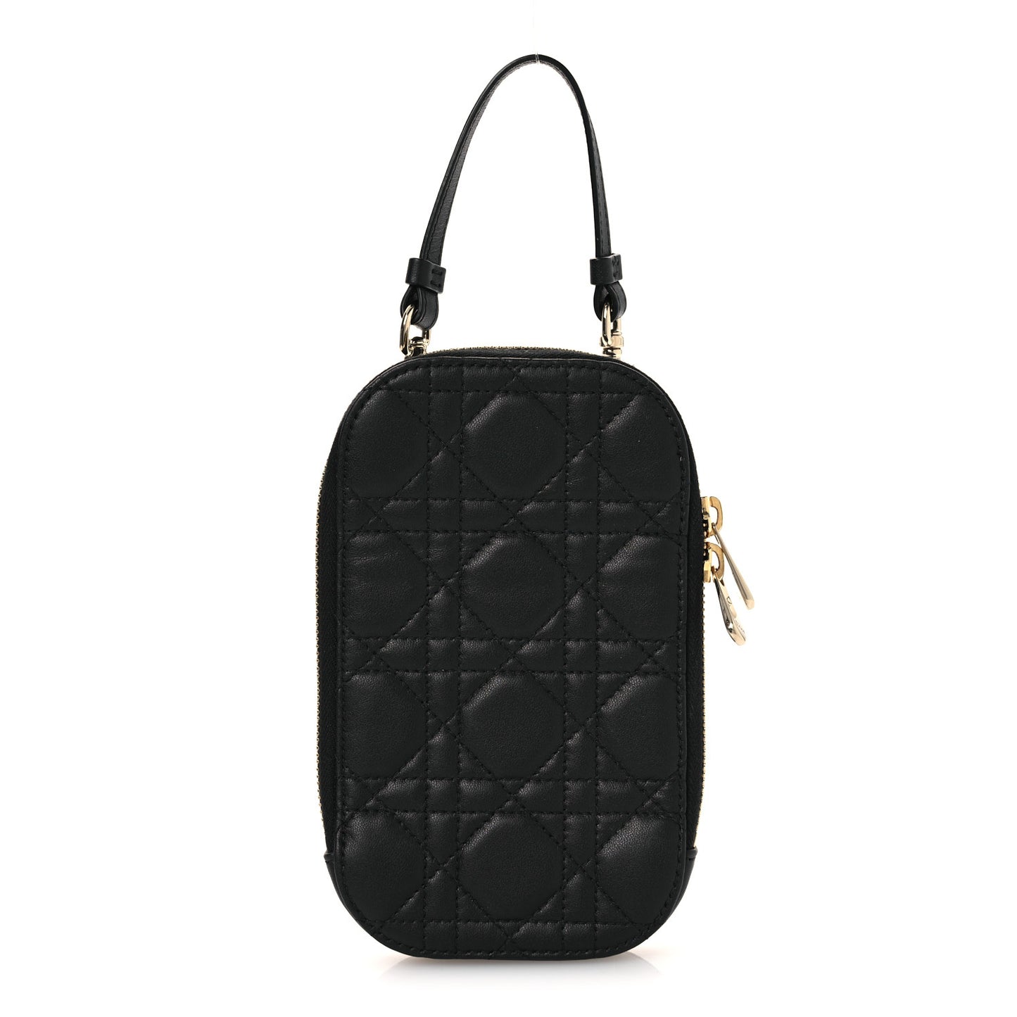 Lambskin Cannage Lady Dior Phone Holder Black