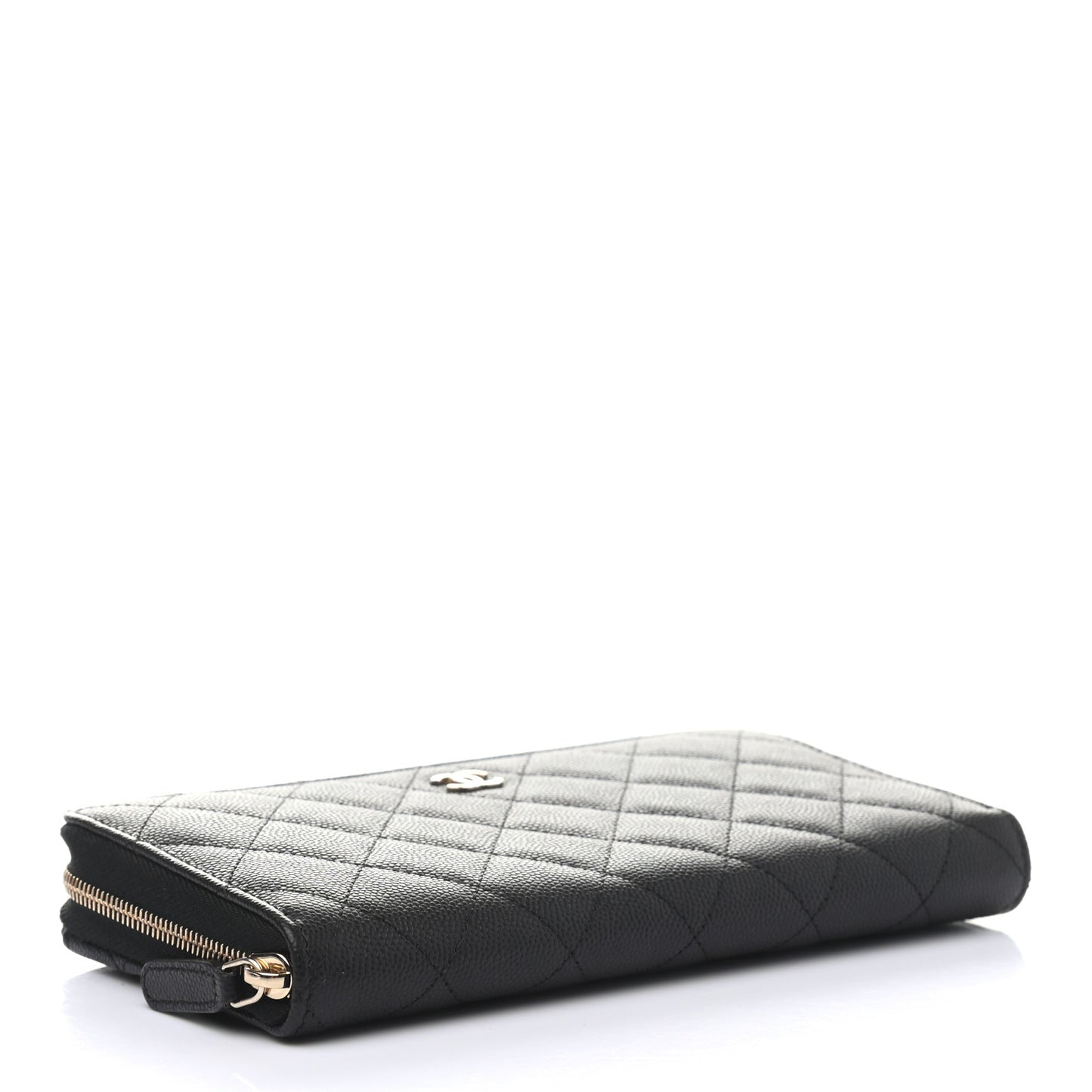 Caviar Quilted Large Gusset Zip Around Wallet Black
