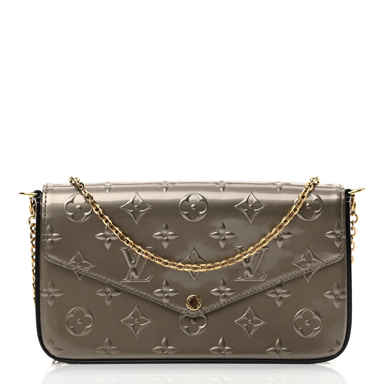 Louis Vuitton Vernis Felicie Pochette Chain Wallet Champagne Metallise 3 of 13