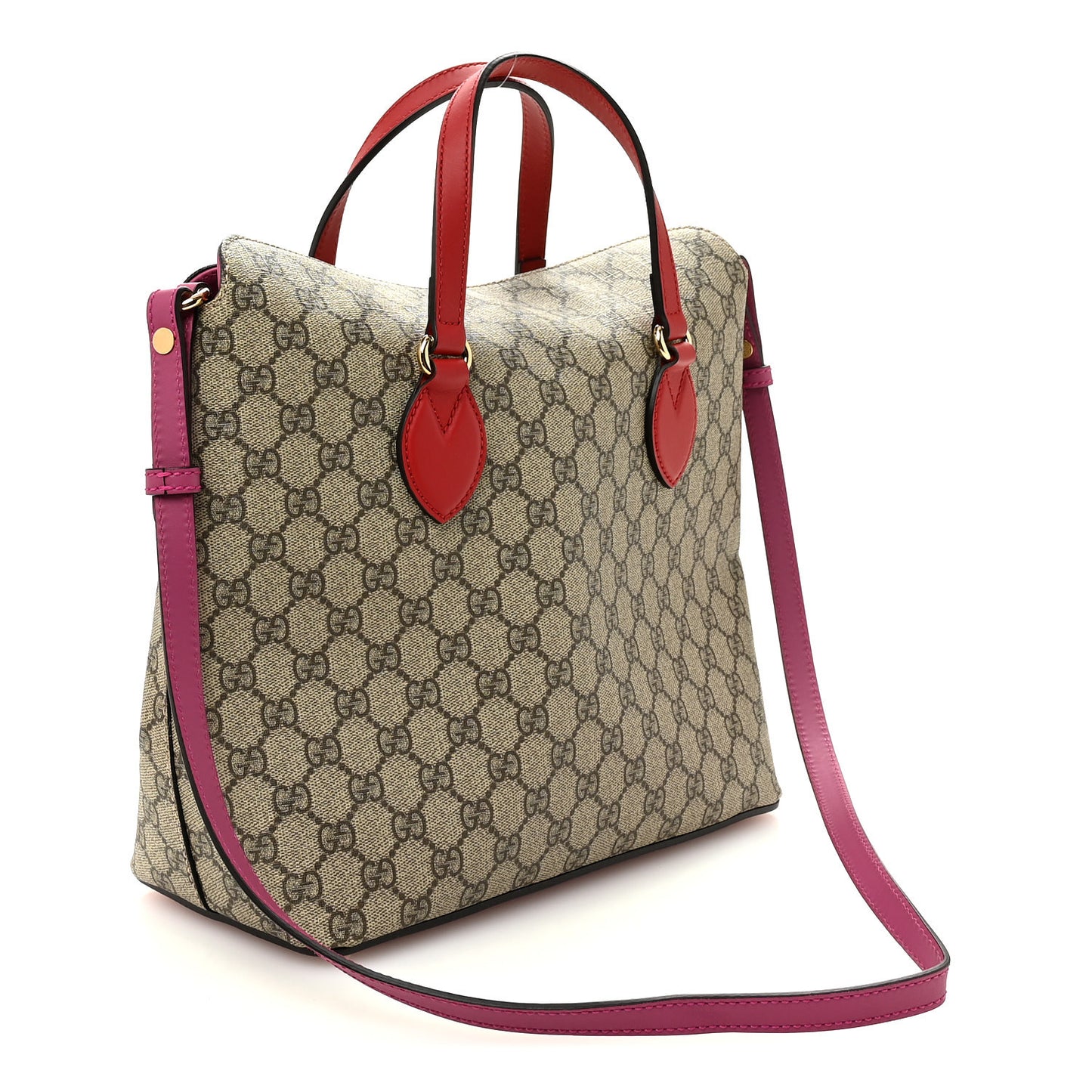 GG Supreme Monogram Linea A Foldover Tote Beige Hibiscus Red New Rosette