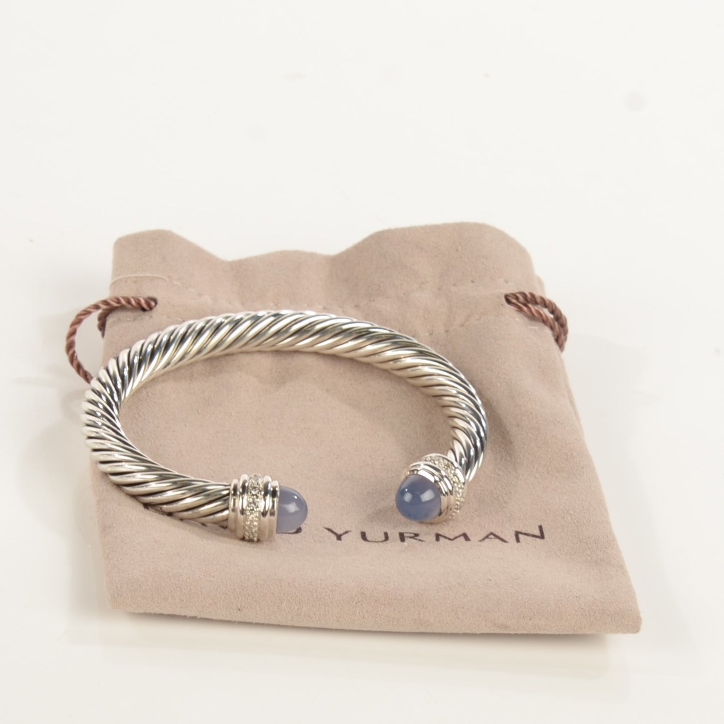 Sterling Silver Diamond Chalcedony 7mm Cable Classics Bracelet