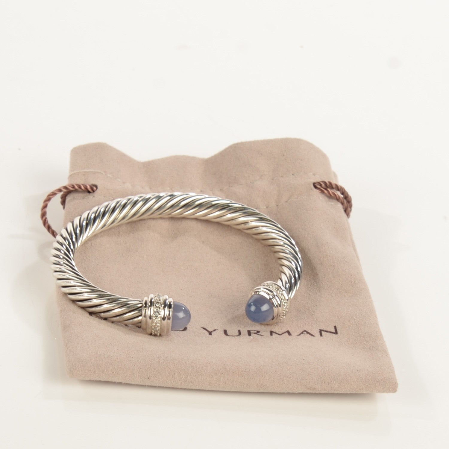David Yurman Sterling Silver Diamond Chalcedony 7mm Cable Classics Bracelet 7 of 7
