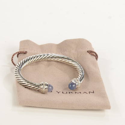 David Yurman Sterling Silver Diamond Chalcedony 7mm Cable Classics Bracelet 7 of 7