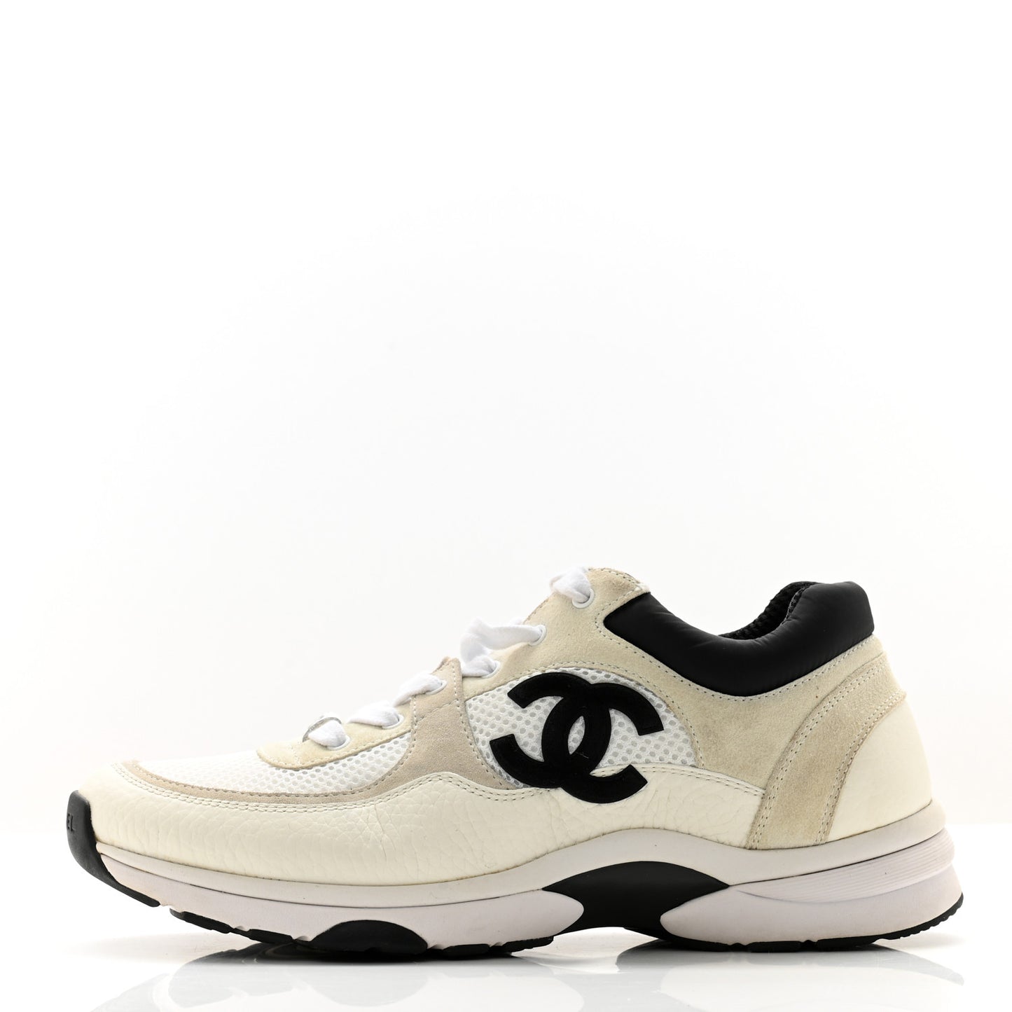 Mesh Suede Calfskin Grained Calfskin Womens CC Sneakers 39.5 White Black