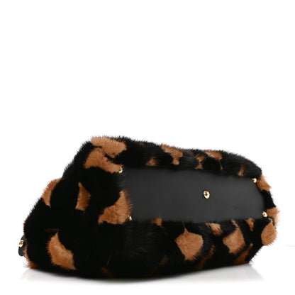 Fendi Mink Velvet Vitello Seta Inlaid Medium Peekaboo Iconic Satchel Tobacco Moro Black 3 of 9