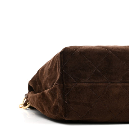 Chanel Suede Calfskin Lambskin Quilted Maxi Hobo Dark Brown 8 of 9