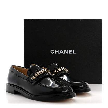 Chanel Shiny Calfskin Logo Loafers 39.5 Black 10 of 10