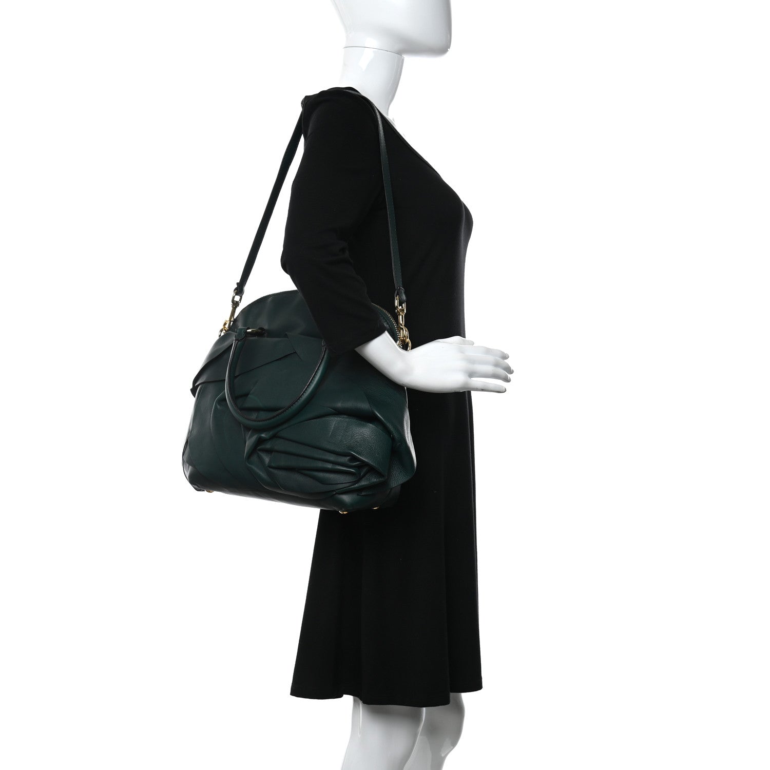 Valentino Garavani Nappa Pleated Petale Tote Green 2 of 12