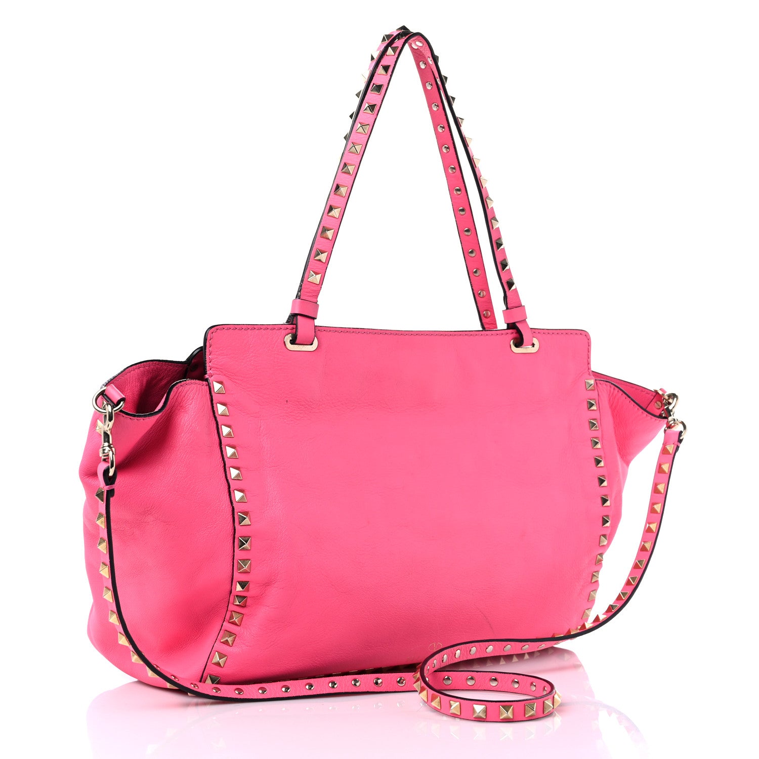 Valentino Garavani Vitello Medium Rockstud Tote Fuxia Fluo 3 of 14