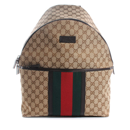 Gucci GG Monogram Web Medium Classic Backpack Brown 1 of 7