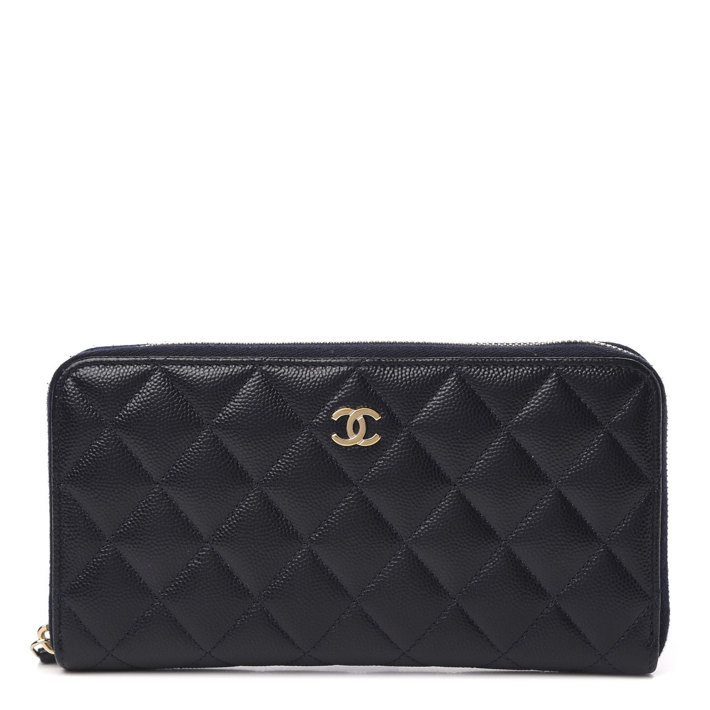 Caviar Quilted Large Gusset Zip Around Wallet Navy