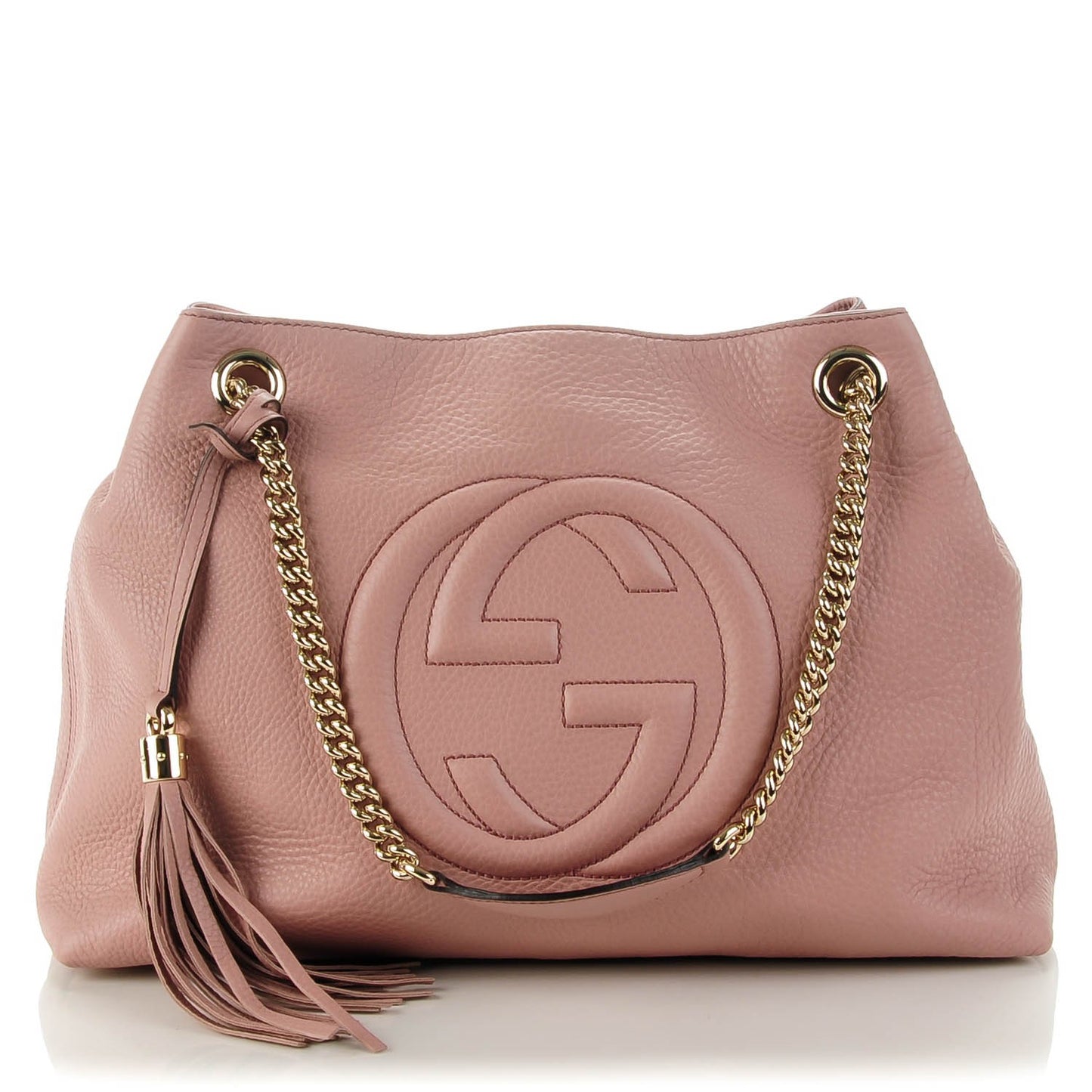 Pebbled Calfskin Medium Soho Chain Shoulder Bag Pale Pink