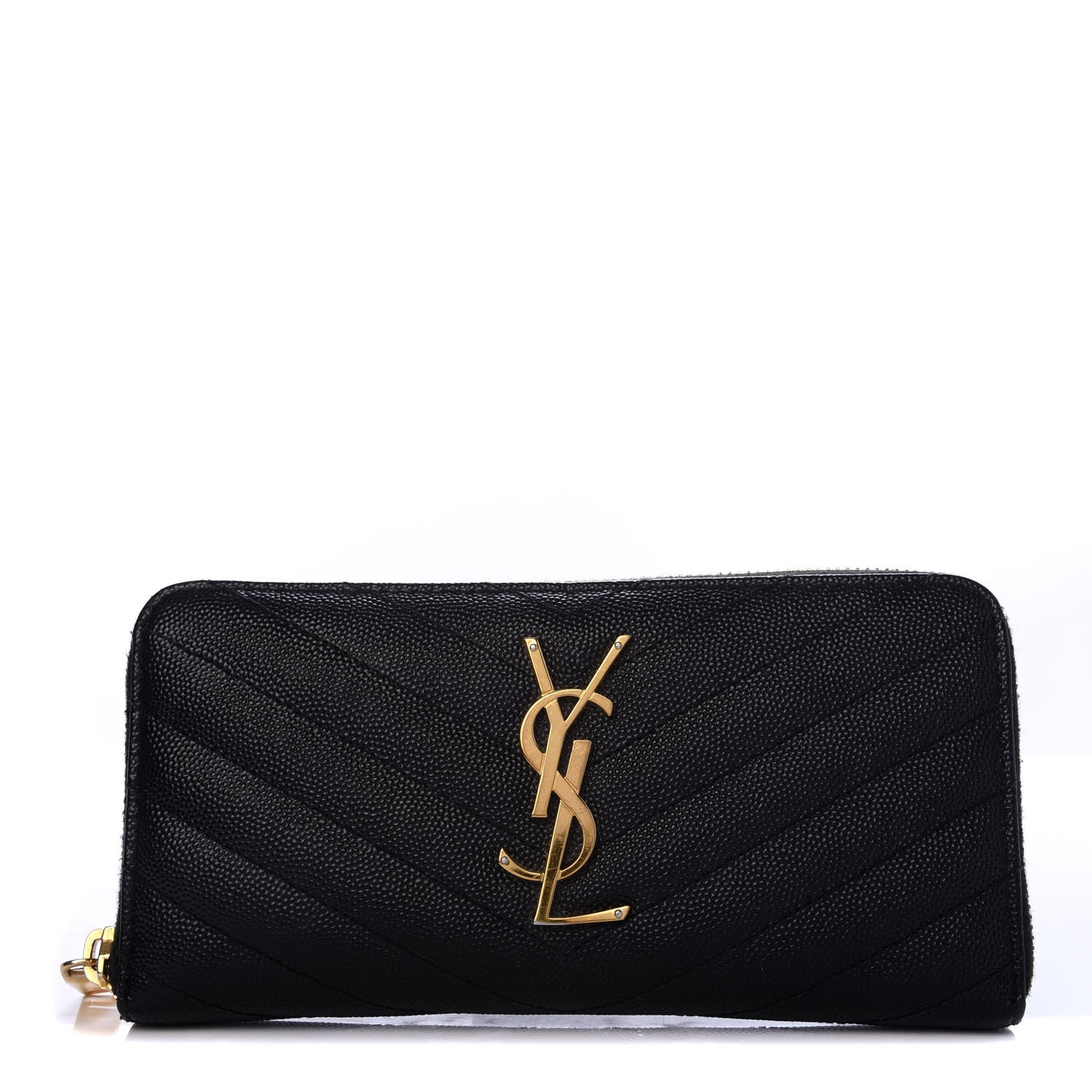 Saint Laurent Grain De Poudre Matelasse Chevron Monogram Zip Around Wallet Black 1 of 8