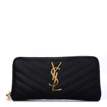 Saint Laurent Grain De Poudre Matelasse Chevron Monogram Zip Around Wallet Black 1 of 8