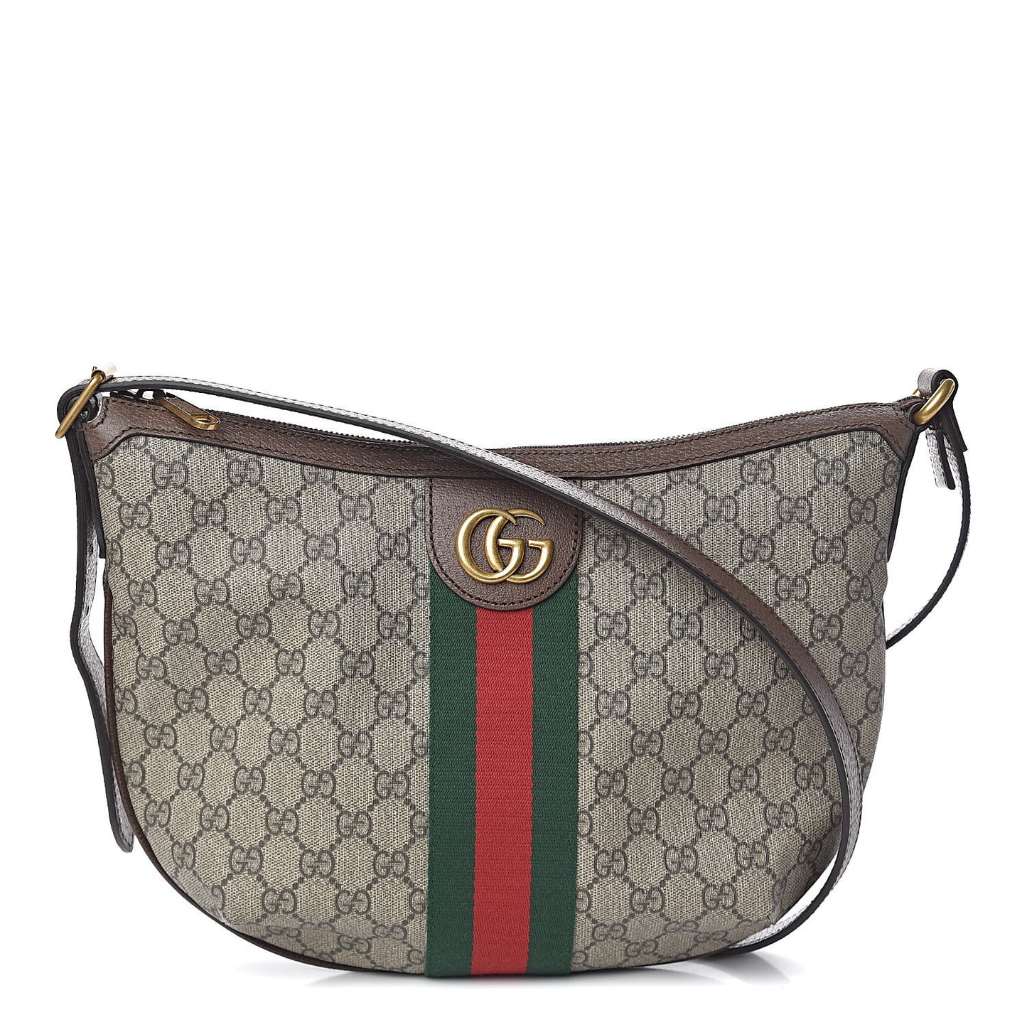 GG Supreme Monogram Web Small Ophidia Half Moon Hobo Brown