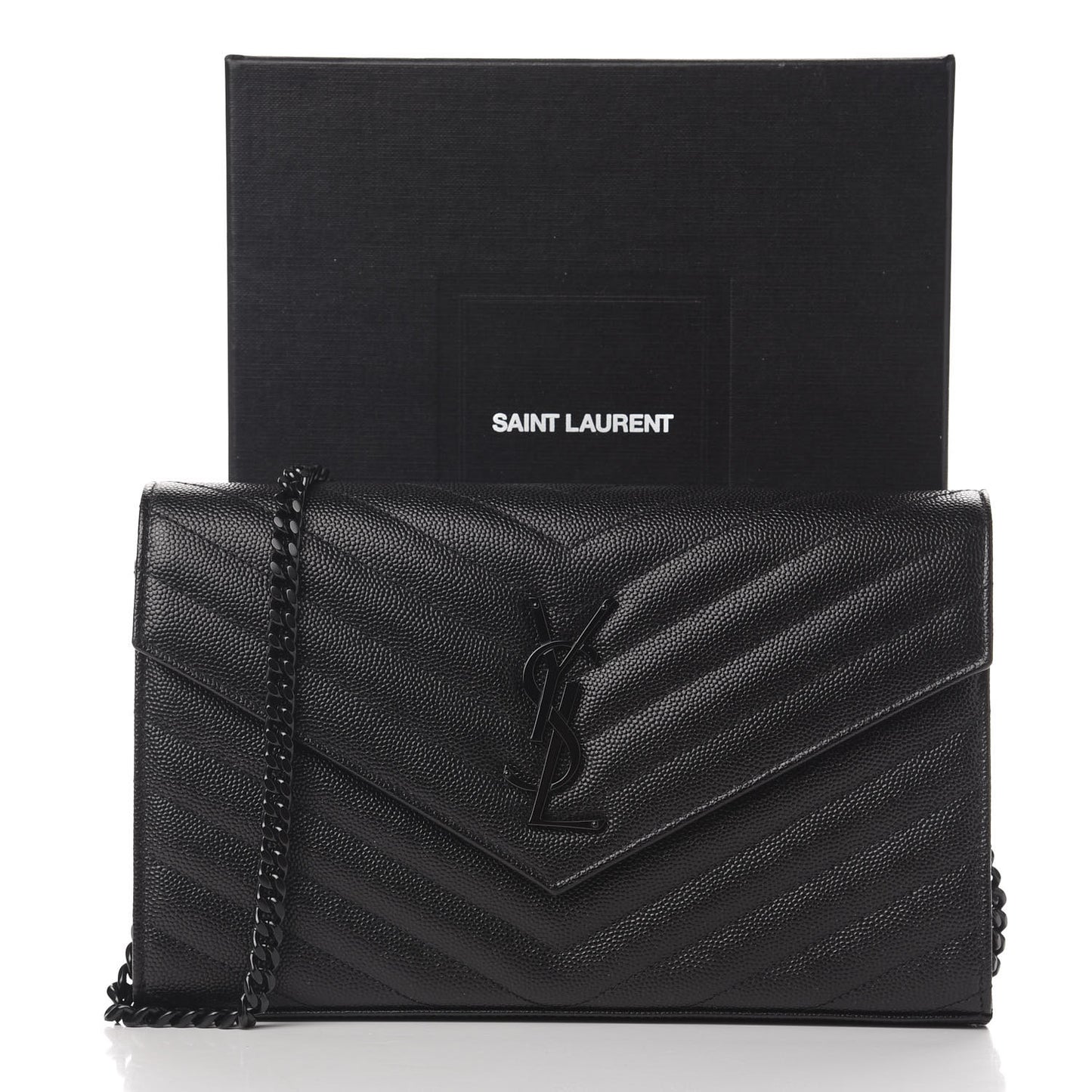 Grain De Poudre Matelasse Chevron Monogram Chain Wallet Black