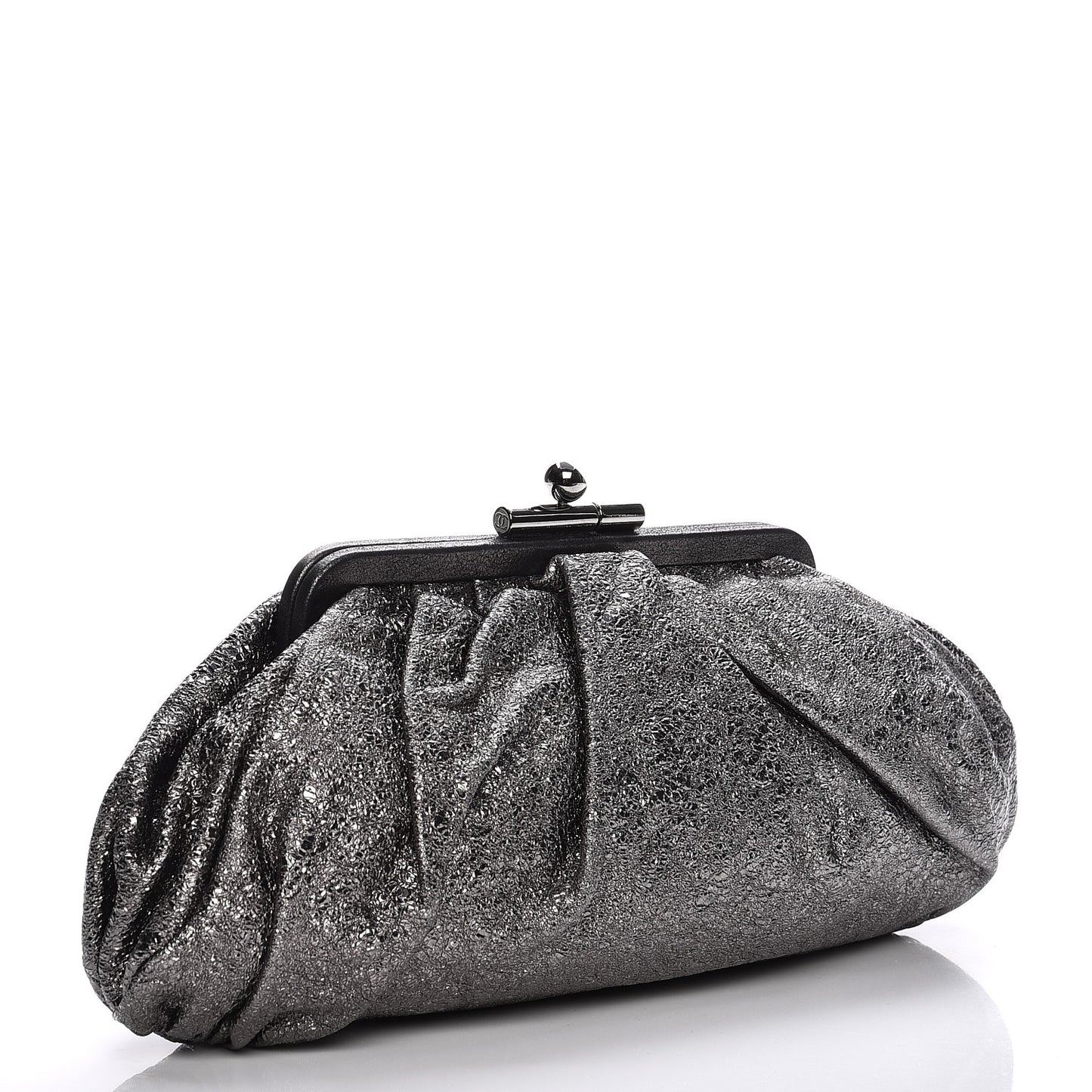 Metallic Crackled Calfskin Monte Carlo Clutch Dark Silver