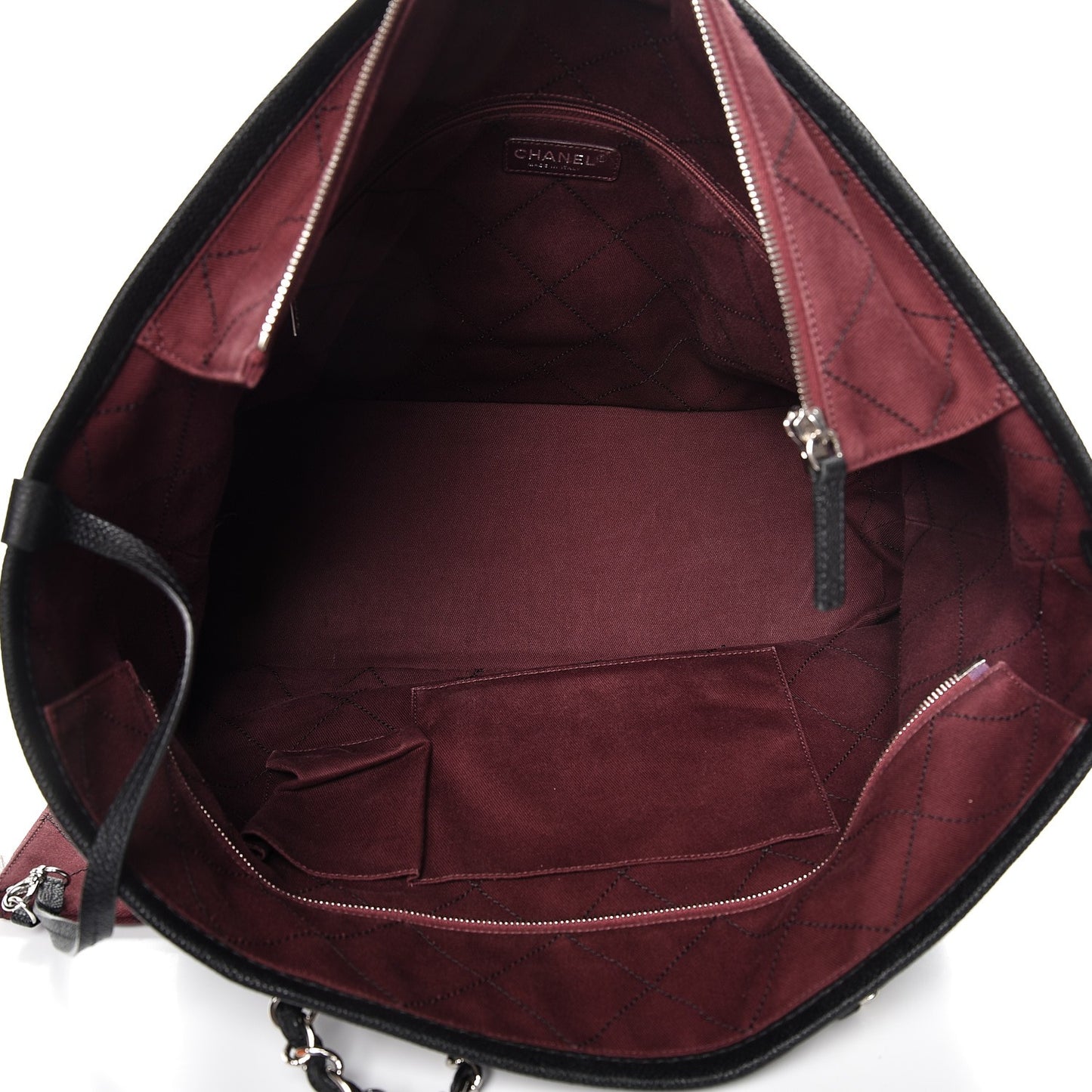 Grained Calfskin Quilted Large Daily Shopping Tote Black