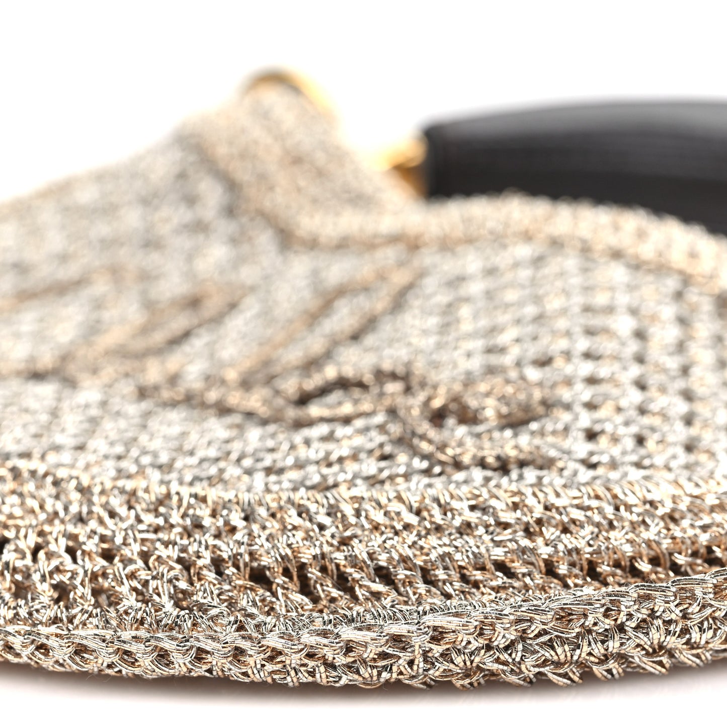 Metallic Crochet Calfskin Mini Summer Banana Hobo Silver