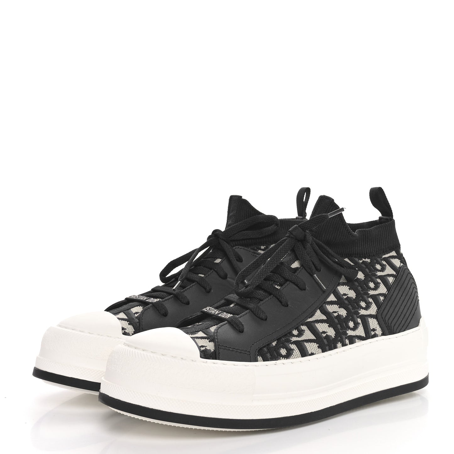Technical Knit Calfskin Oblique Womens Walk'n Dior Mid Top Sneakers 38 Deep Blue