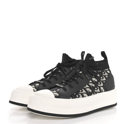 Christian Dior Technical Knit Calfskin Oblique Womens Walk'n Dior Mid Top Sneakers 38 Deep Blue 4 of 9